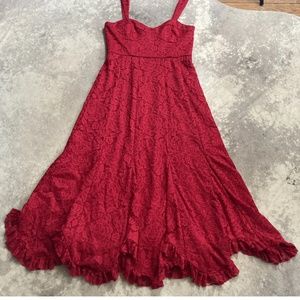 Anthropologie Dress womens Size 10 Hutch Red Floral Lace Seamed Midi Formal New